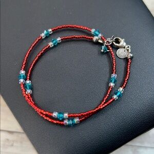 Emily Ray Red and Blue Glass Beaded and 925 Bracelet/Necklace